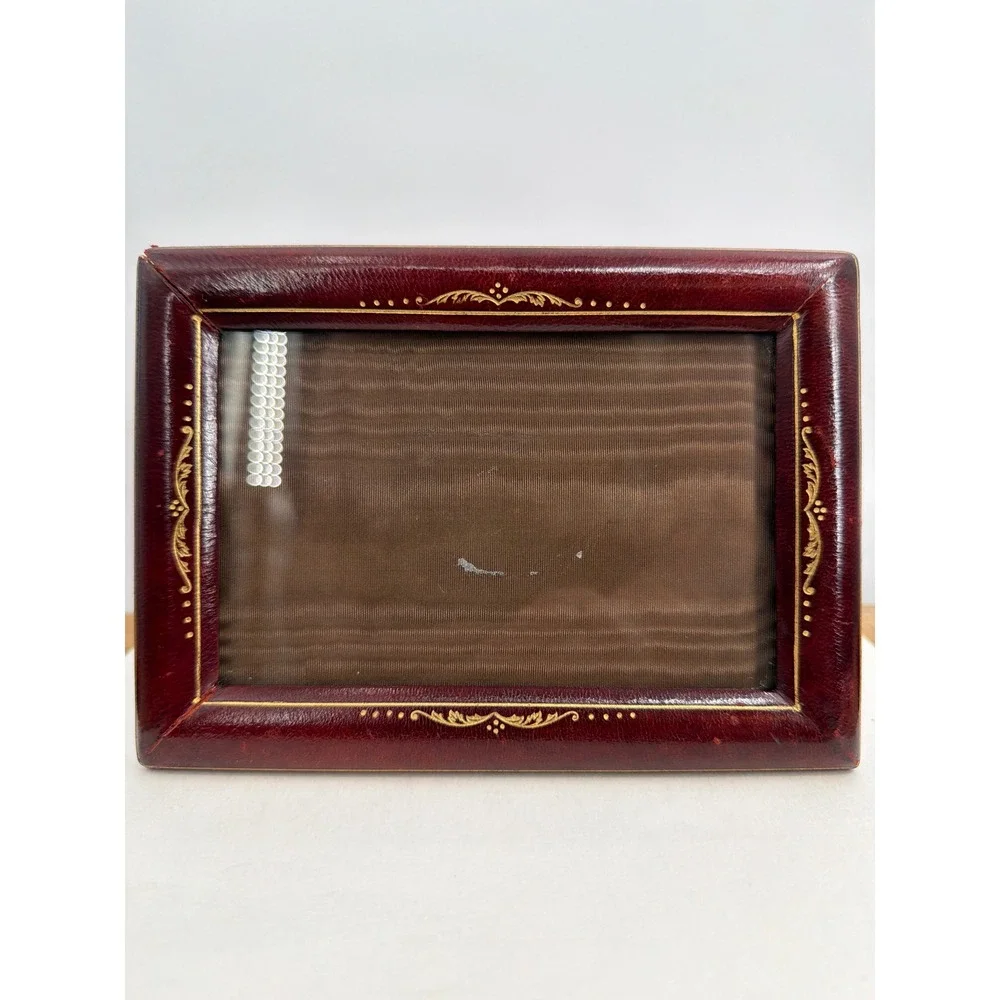 Vtg A Grispigni Roma Italian Leather Picture Frame Burgundy Gold Gilt Tooled 4x6